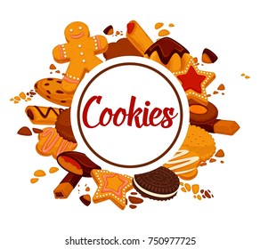 Delicious crispy cookies with chocolate and cream promotional poster