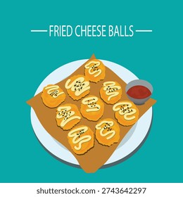 Delicious crispy fried cheese balls, a popular appetizer or snack, served on a white plate with savory dipping sauces, perfect for parties and casual dining