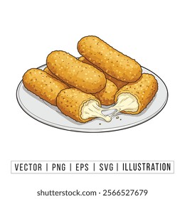 Delicious Crispy Mozzarella Sticks with Marinara Sauce - Vector Illustration