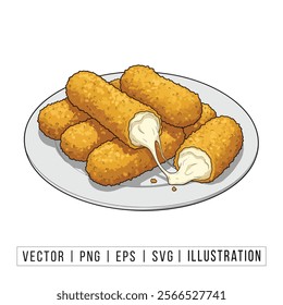 Delicious Crispy Mozzarella Sticks with Marinara Sauce - Vector Illustration