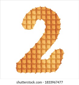 Delicious crispy waffles in the shape of numbers. Vector illustration.