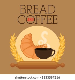 delicious croissant bread and coffee label