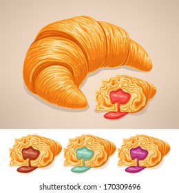 delicious croissant with different colored fillings 
