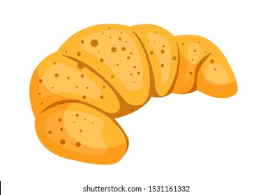 Delicious croissant flat vector illustration. Traditional french delicacy, national cuisine symbol. Tasty crescent shaped pastry, sweet breakfast snack. Confectionery, pastry shop, bakery product