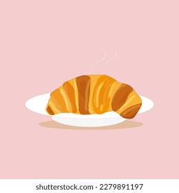 Un delicioso croissant en un plato. Ilustración del vector