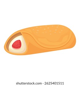Delicious crunchy waffle filled with sweet whipped cream and strawberry slice