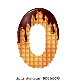 Delicious crunchy waffles covered with hot chocolate in the shape of numbers. Vector illustration.