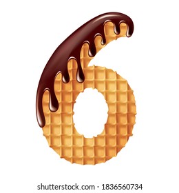 Delicious crunchy waffles covered with hot chocolate in the shape of numbers. Vector illustration.