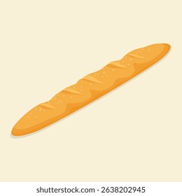 Delicious and crusty loaf of french baguette bread. Isometric flat vector illustration. Eps 10.