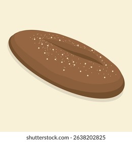Delicious and crusty loaf of rye bread. Isometric flat vector illustration. Eps 10.