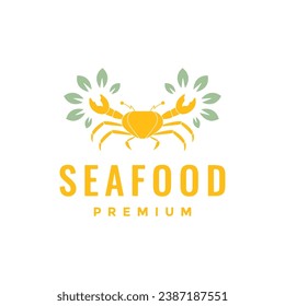delicious cuisine nature leaves crab seafood taste colorful logo design vector icon illustration