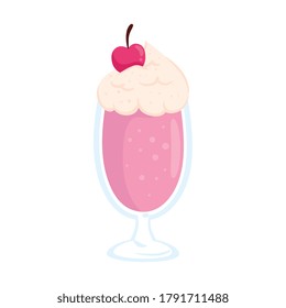 delicious cup of milkshake with cherry on white background vector illustration design