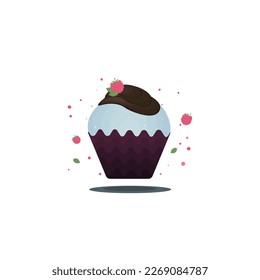 delicious cupcake with berries.baking vector illustration