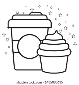 delicious cupcake with beverage icon