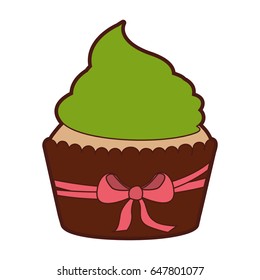 delicious cupcake with bow isolated icon