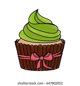 delicious cupcake with bow isolated icon