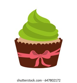 delicious cupcake with bow isolated icon