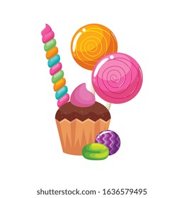 delicious cupcake with candies isolated icon vector illustration design