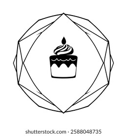 Delicious Cupcake with Candle: A Sweet Birthday Treat. Perfect for bakery logos, cards, and party invitations. Simple geometric design.