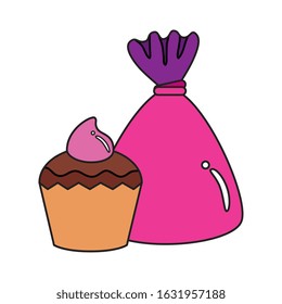 delicious cupcake with candy isolated icon vector illustration design