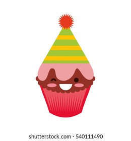 delicious cupcake character kawaii vector illustration design