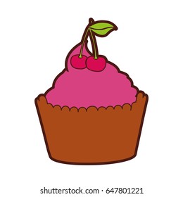delicious cupcake with cherry isolated icon