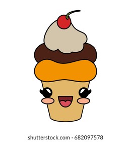 delicious cupcake with cherry kawaii character