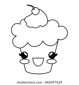 delicious cupcake with cherry kawaii character