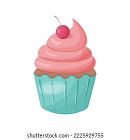 Delicious cupcake with cherry, vector illustration