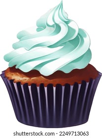 Delicious Cupcake with Cream Detailed Beautiful Hand Drawn Vector Illustration