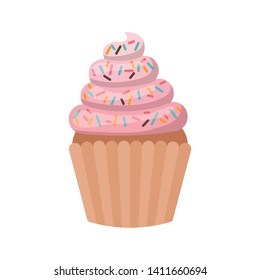 delicious cupcake with cream on white background