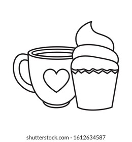 delicious cupcake with cup coffee isolated icon vector illustration design