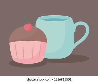 delicious cupcake with cup icon