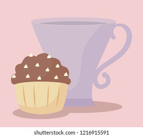 delicious cupcake with cup icon