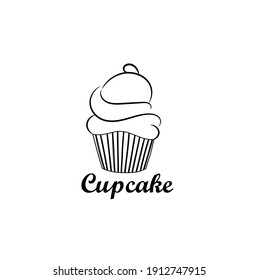 Delicious cupcake dessert in black and white colors, vector illustration graphic doodle line art style drawing.