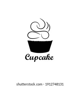 Delicious cupcake dessert in black and white colors, vector illustration graphic doodle line art style drawing.