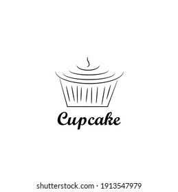 Delicious cupcake dessert in black and white colors, vector illustration graphic doodle line art style drawing.