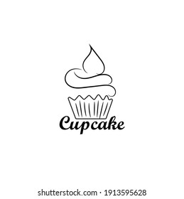 Delicious cupcake dessert in black and white colors, vector illustration graphic doodle line art style drawing.