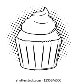 Delicious cupcake dessert pop art black and white