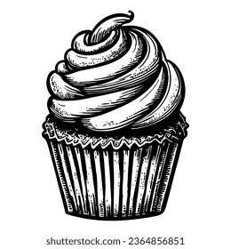 delicious cupcake hand-drawn vintage sketch