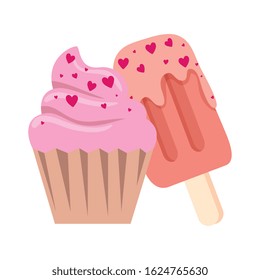 delicious cupcake with ice cream in stick isolated icon vector illustration design