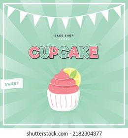 Delicious cupcake invitation. Dessert vector illustration design for cupcake party.	
