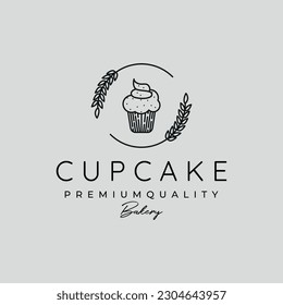 delicious cupcake line art logo vector symbol illustration design