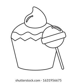 delicious cupcake with lollipop isolated icon vector illustration design