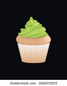 Delicious cupcake on a dark background. Cute dessert illustrations. Muffins for menus, cafes, postcards, holidays. Vector, eps 10