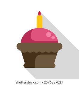 Delicious cupcake with pink icing and a burning candle, perfect for birthday celebrations 