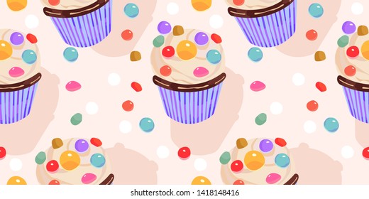 delicious cupcake seamless pattern for personal project, decoration, background and many more
