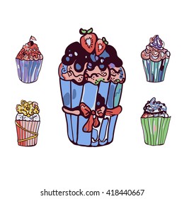 delicious cupcake set design. isolated on white background. vector illustration