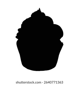 Delicious cupcake silhouette with swirled frosting isolated on white background