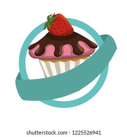 delicious cupcake sweet circular stamp